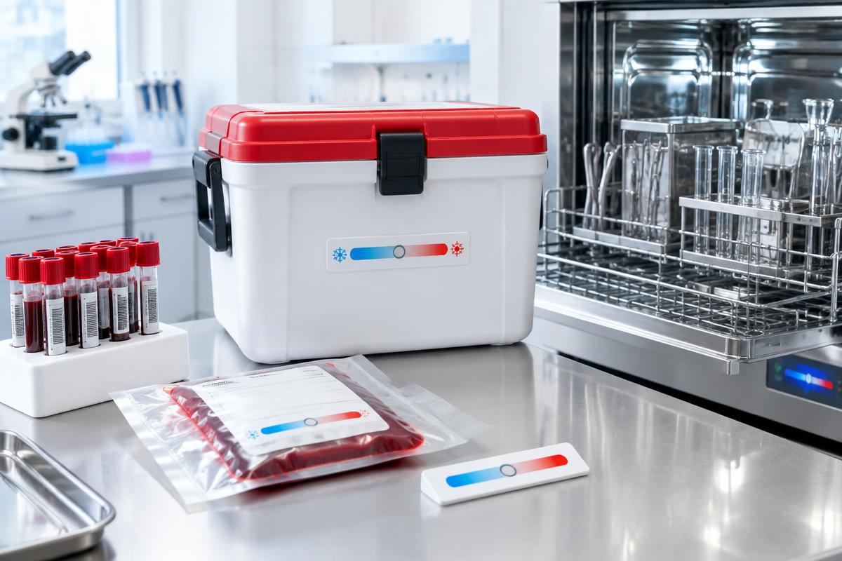 Temperature monitoring for blood, samples and medical materials