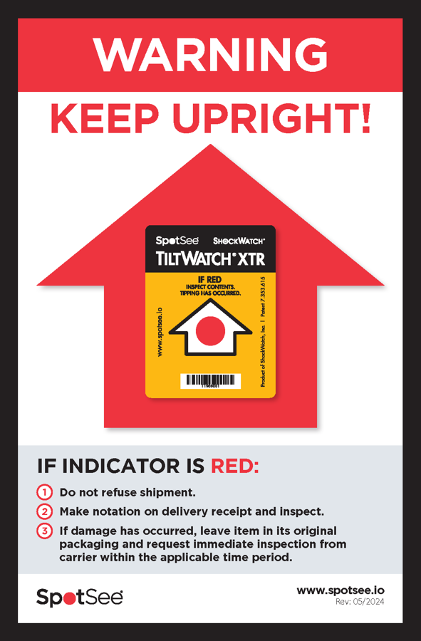 TiltWatch XTR — Single-use tilt indicator for angles above 80°